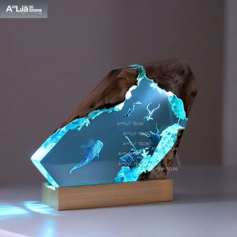 Resin Art Ocean - Ночник из дерева и смолы с