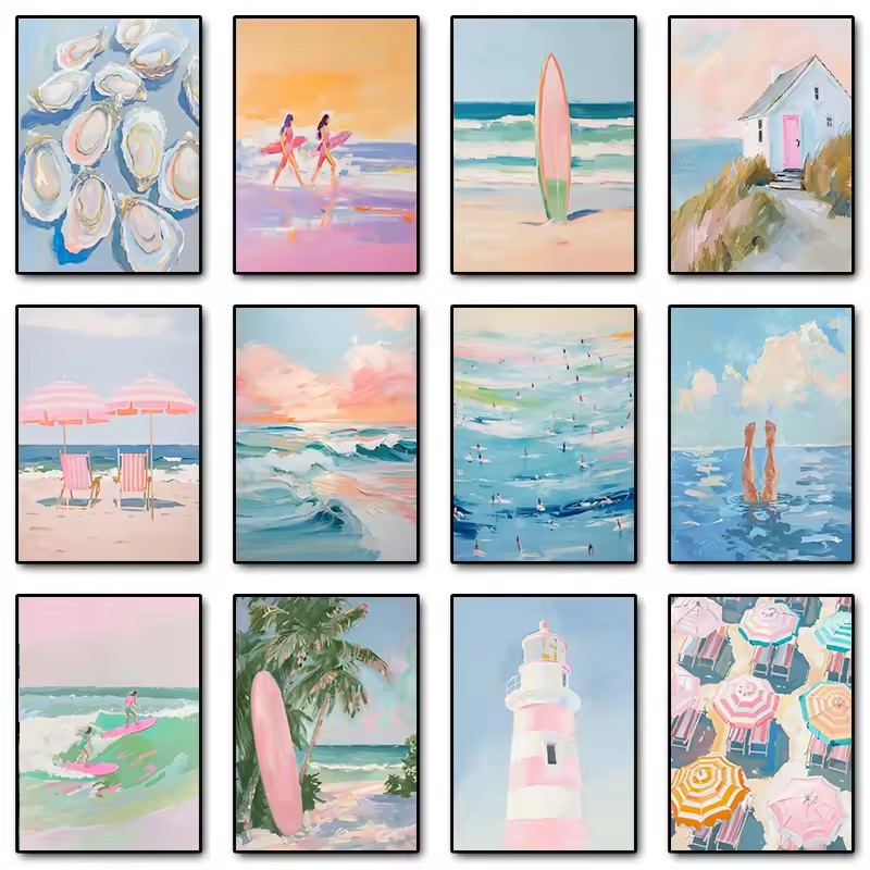 Resin Art Ocean - Розовый акварельный постер с морскими волнами